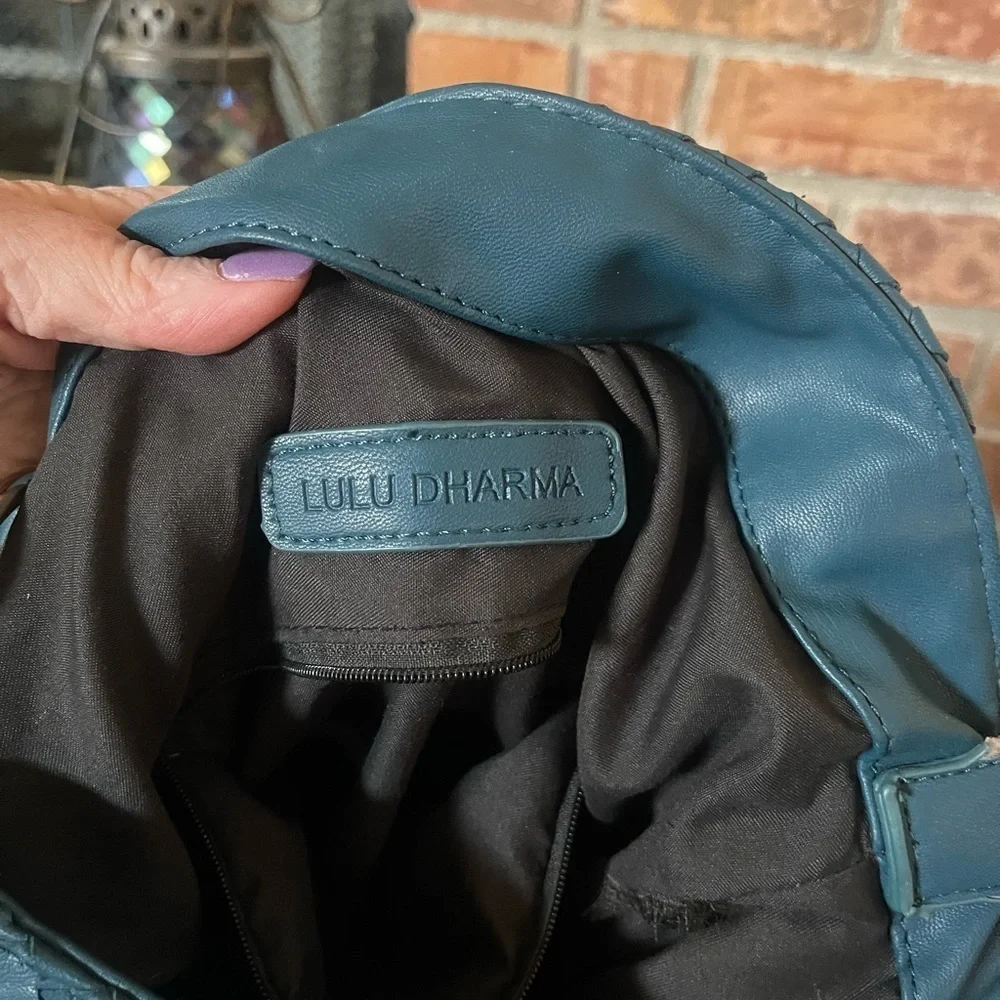 Lulu Dharma Sapphire Teal Blue Woven Hobo Baby Bucket Bag
